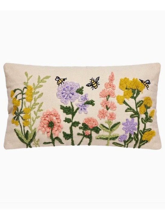 Other - Floral Natural Field Embroidered Throw Pillow